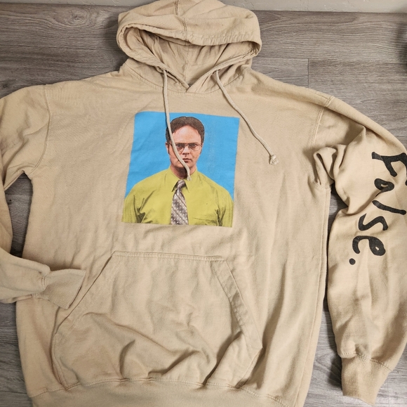 The Office Other - The Office Tan Hoodie Sweater Size L Dwight Schrute False Spellout Dunder Miffli